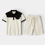Waffle Texture Polo Shirt Shorts Set Regular Fit for Men