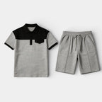 Waffle Texture Polo Shirt Shorts Set Regular Fit for Men
