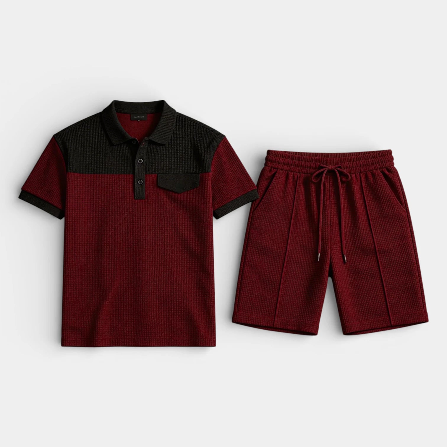 Waffle Texture Polo Shirt Shorts Set Regular Fit for Men
