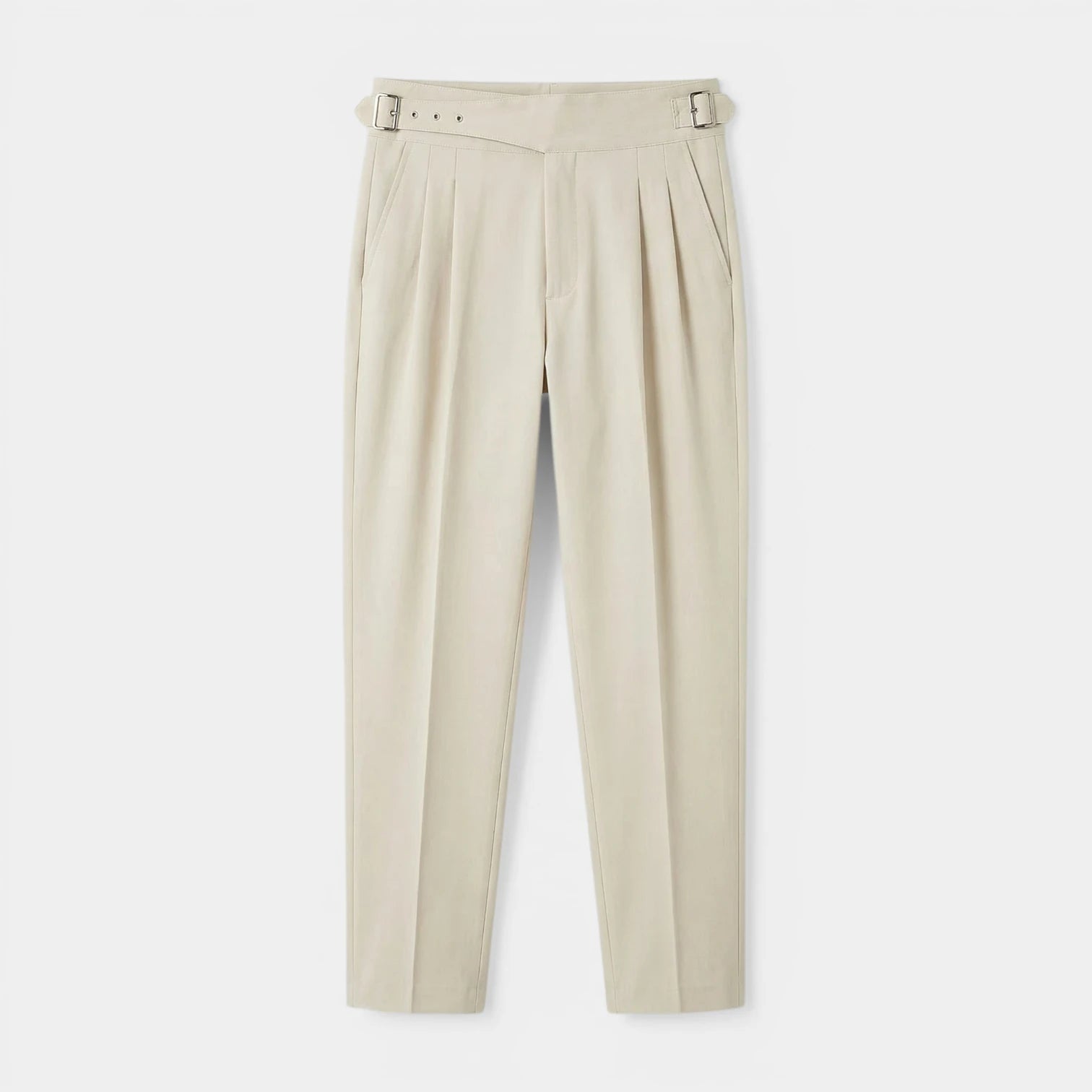 Pleated Front Straight Leg Trousers Side Adjuster for Men