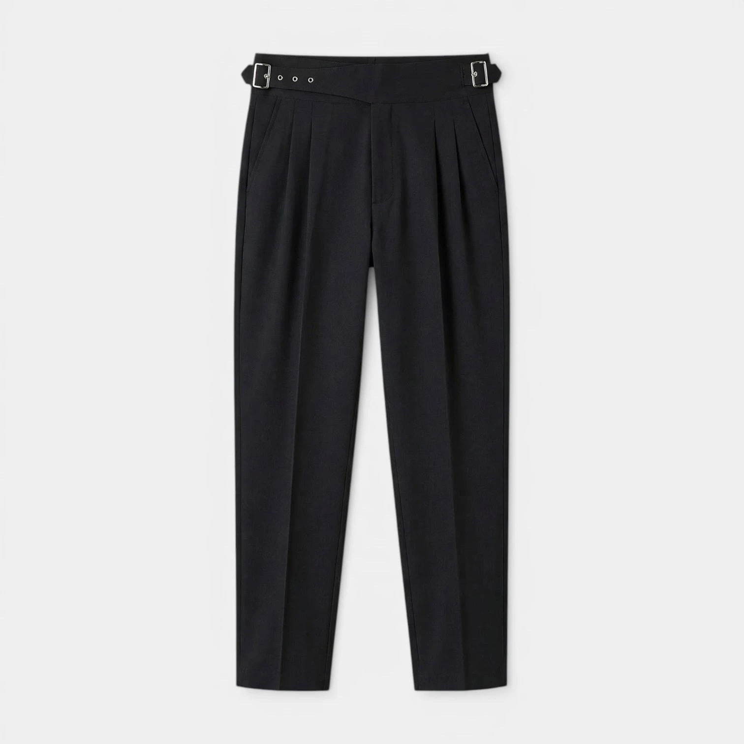 Pleated Front Straight Leg Trousers Side Adjuster for Men