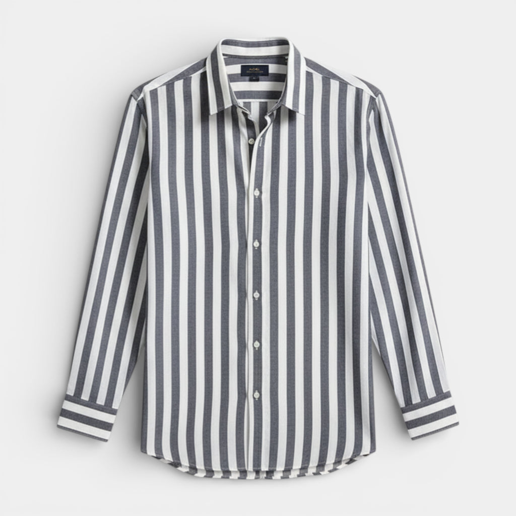 Striped Button-Up Shirt Long Sleeve Regular Fit for Men