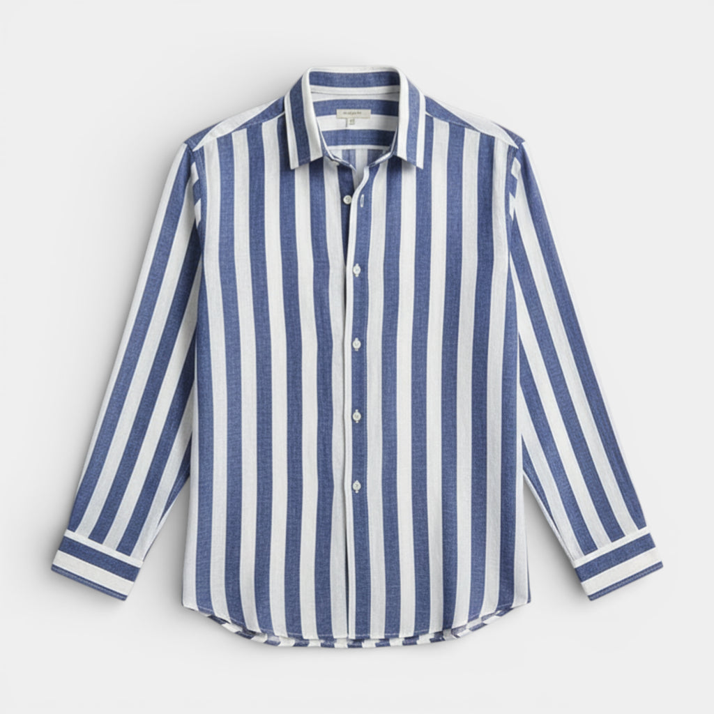 Striped Button-Up Shirt Long Sleeve Regular Fit for Men