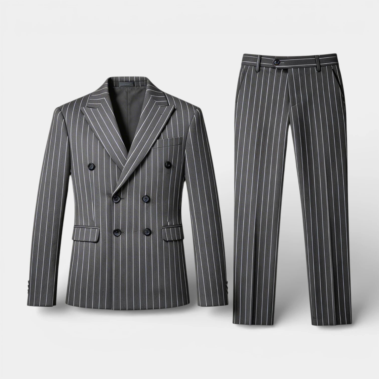 Double Breasted Pinstripe Suit Set for Men