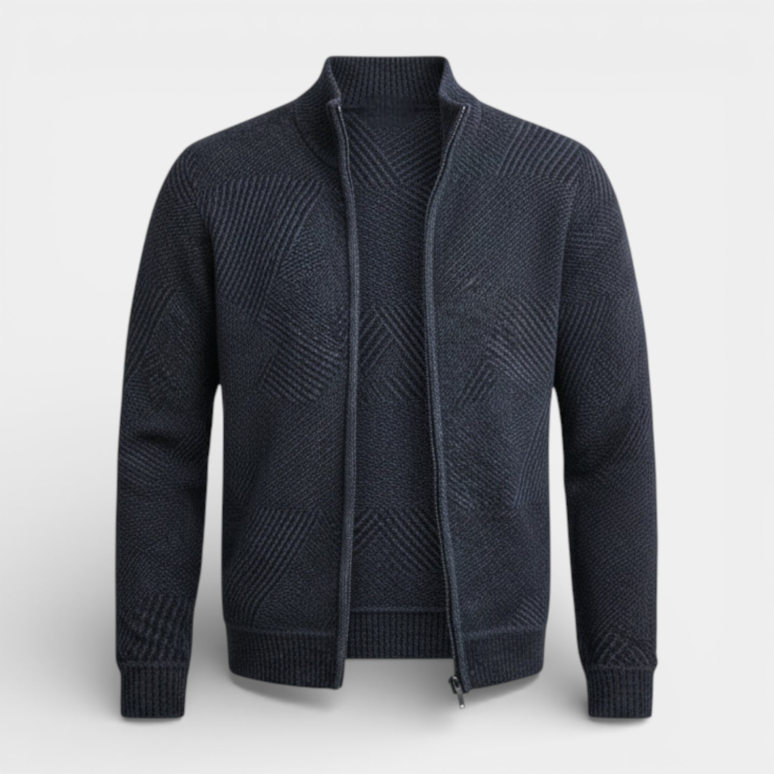 Zip-Front Knit Jacket Stand Collar Regular Fit for Men