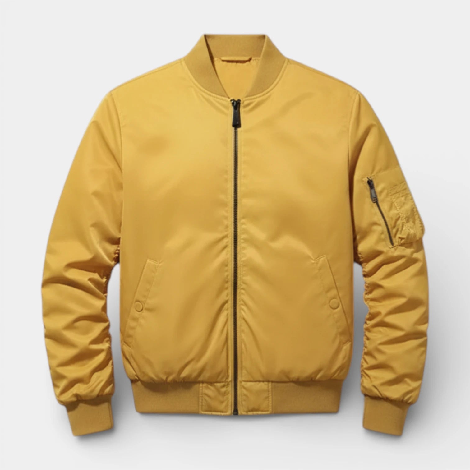 Regular Fit Zip-Up Bomber Jacket Ribbed for Men