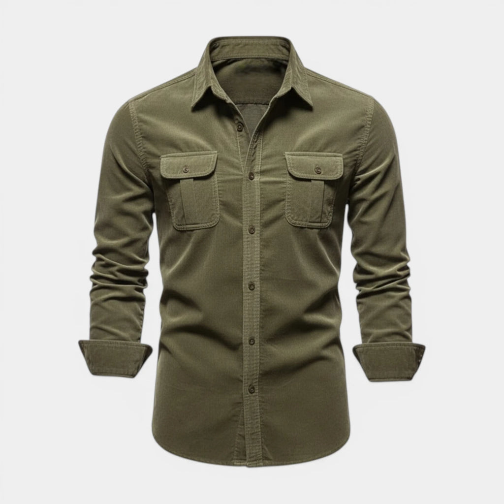 Button-Up Shirt Dual Chest Pockets Structured Fit for Men