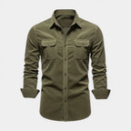 Button-Up Shirt Dual Chest Pockets Structured Fit for Men