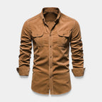 Button-Up Shirt Dual Chest Pockets Structured Fit for Men
