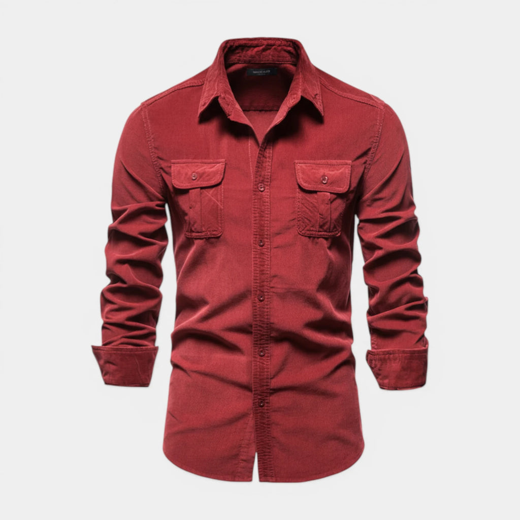 Button-Up Shirt Dual Chest Pockets Structured Fit for Men
