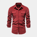 Button-Up Shirt Dual Chest Pockets Structured Fit for Men