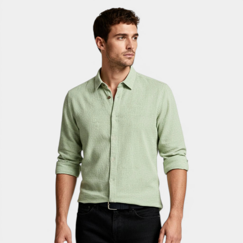 Textured Button-Up Shirt Spread Collar for Men