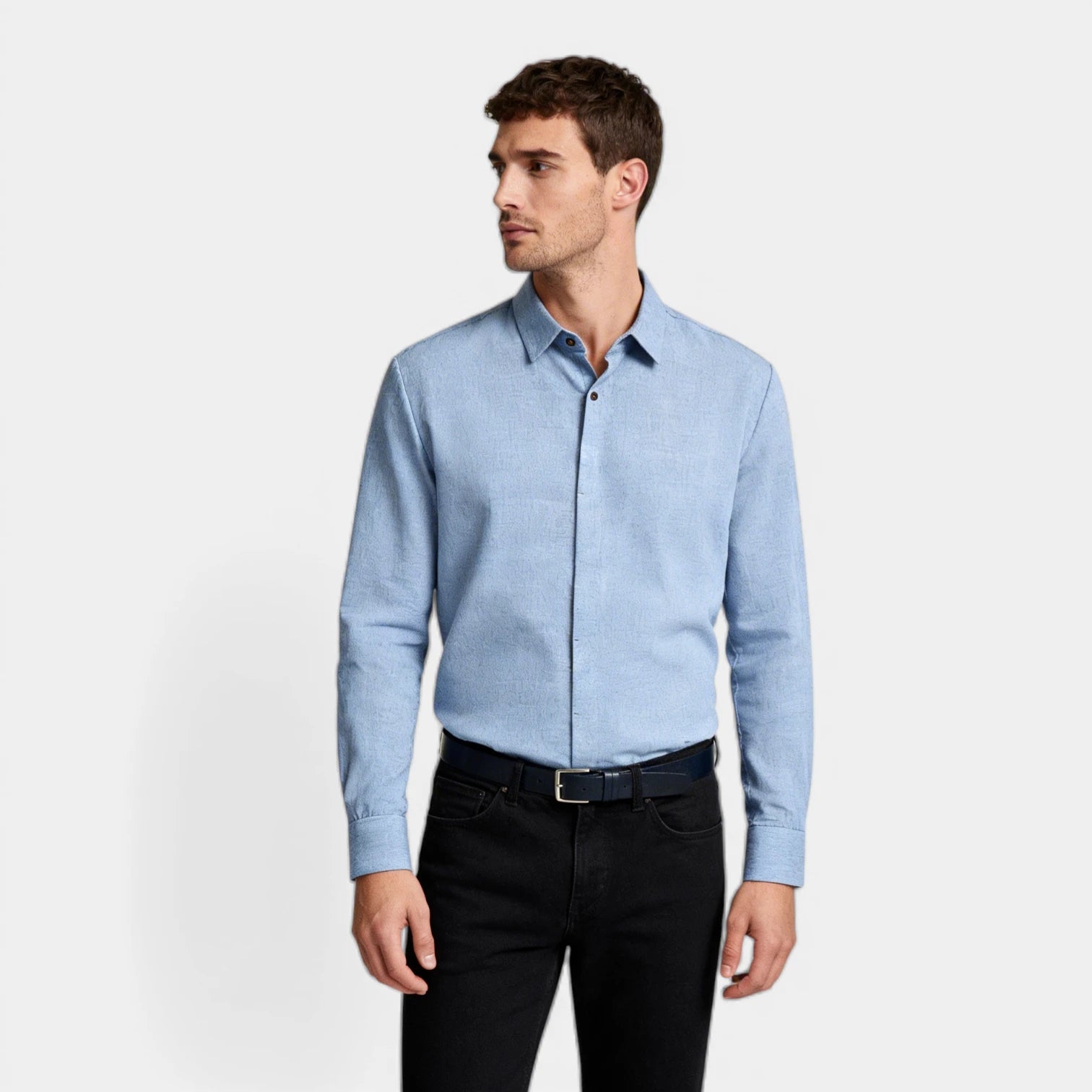 Textured Button-Up Shirt Spread Collar for Men