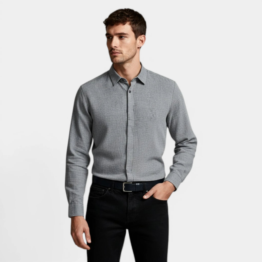 Textured Button-Up Shirt Spread Collar for Men
