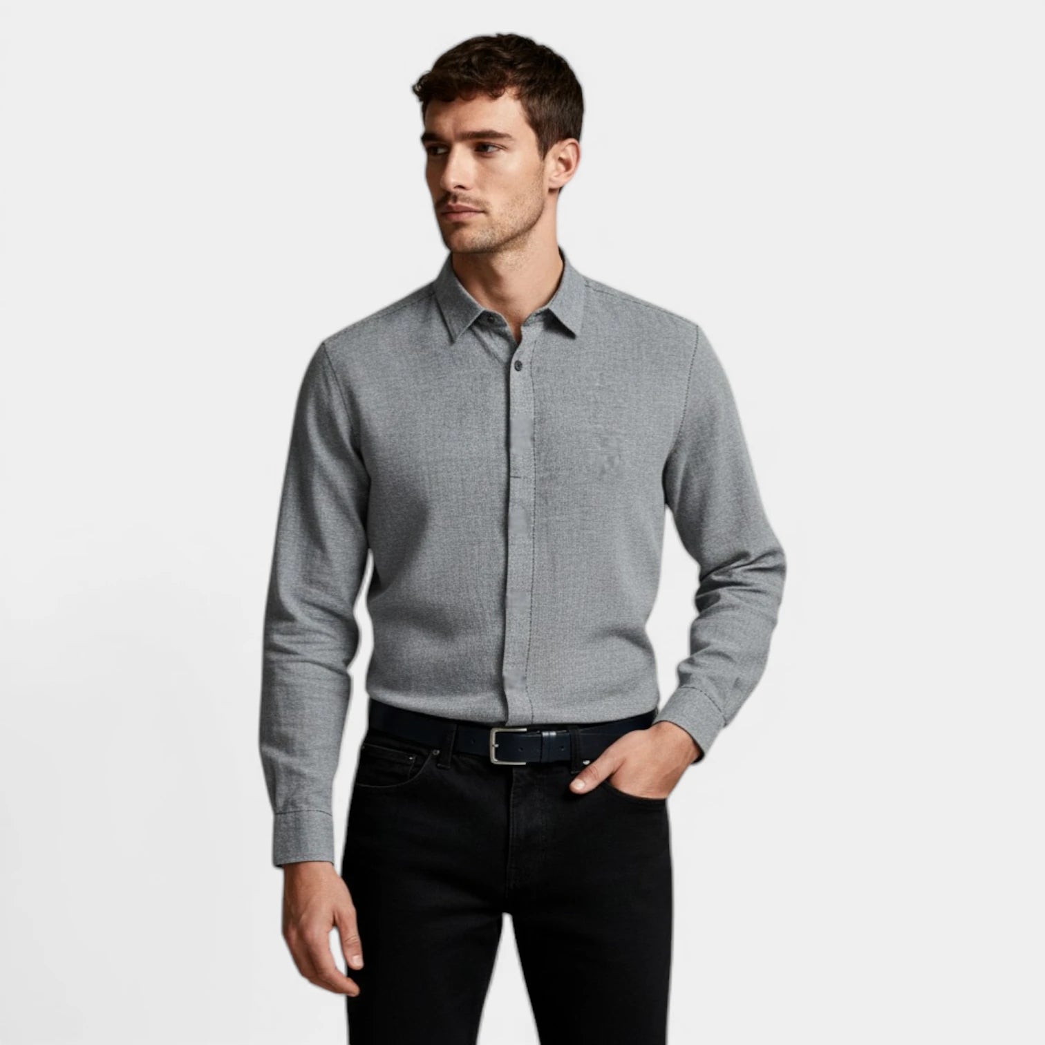 Textured Button-Up Shirt Spread Collar for Men