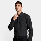 Textured Button-Up Shirt Spread Collar for Men