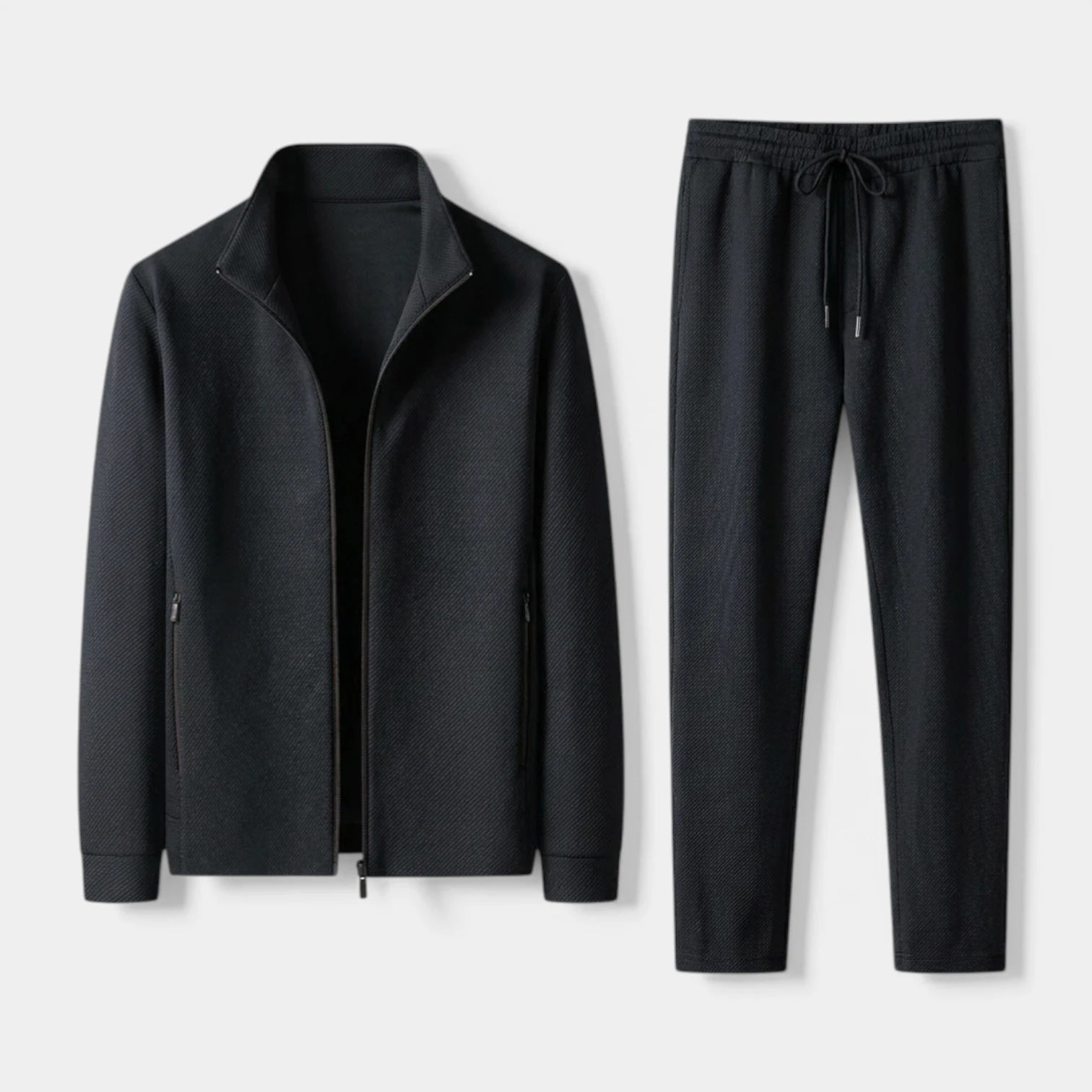 Textured Zip Jacket Drawstring Pants Track Set for Men