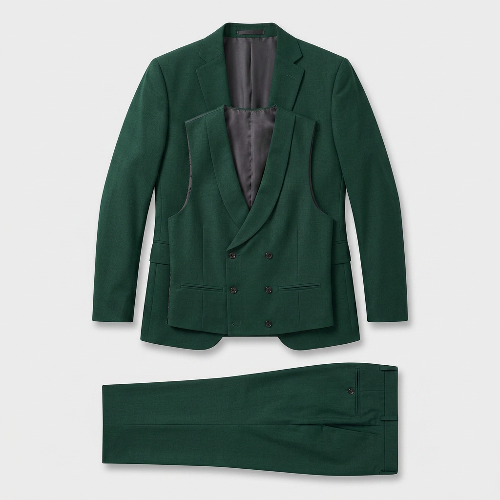3-Piece Suit Set Single-Breasted Blazer Double-Breasted Vest for Men