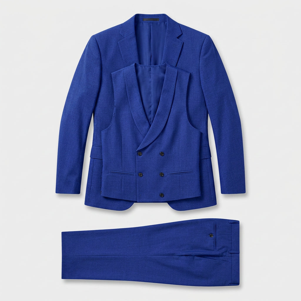 3-Piece Suit Set Single-Breasted Blazer Double-Breasted Vest for Men
