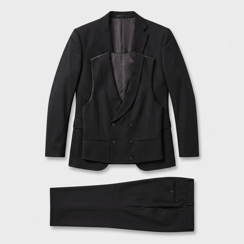 3-Piece Suit Set Single-Breasted Blazer Double-Breasted Vest for Men
