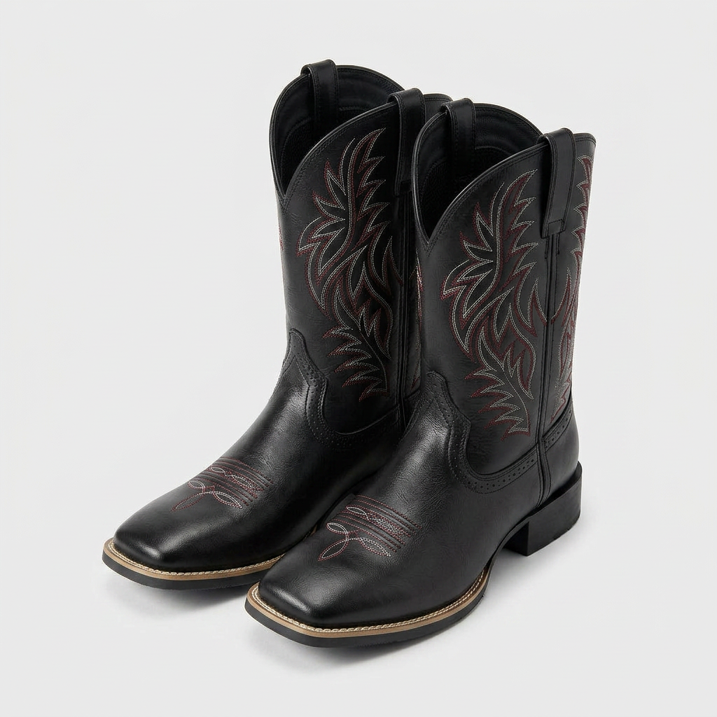 Western Cowboy Boots Embroidered Square Toe for Men