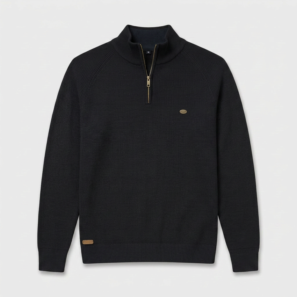 Half-Zip Knitted Jumper Stand Collar Slim Fit for Men