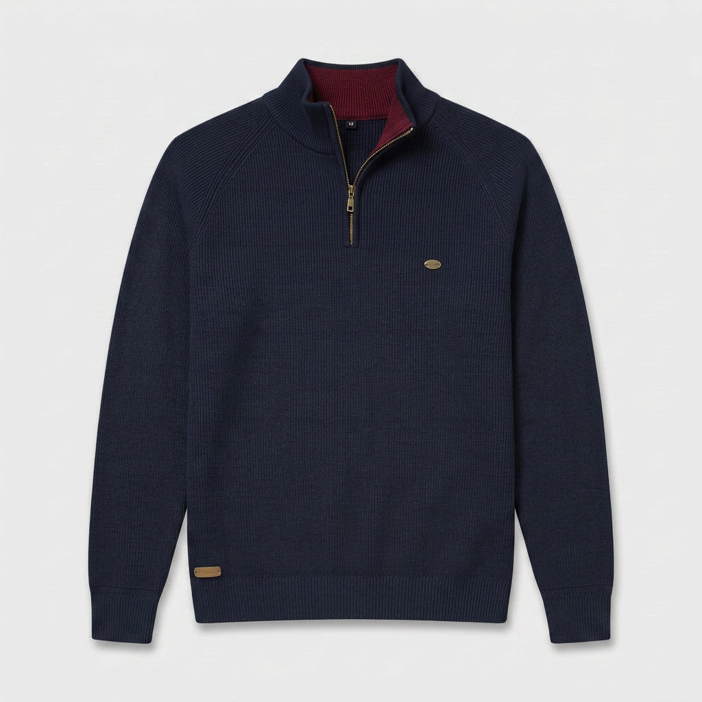 Half-Zip Knitted Jumper Stand Collar Slim Fit for Men