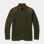 Button-Up Knit Jacket Ribbed Collar Elbow Patch for Men