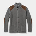Button-Up Knit Jacket Ribbed Collar Elbow Patch for Men