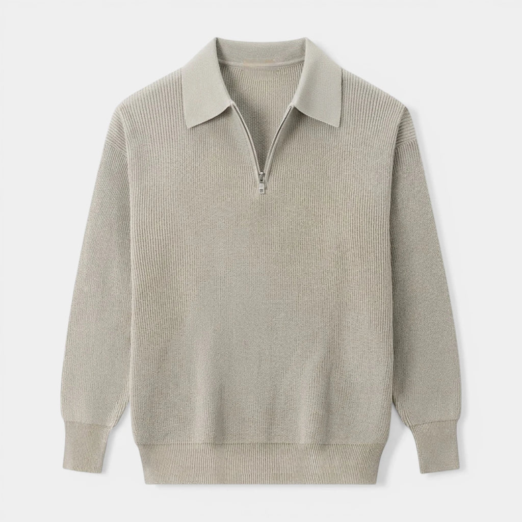 Half-Zip Ribbed Knit Polo Sweater Regular Fit for Men