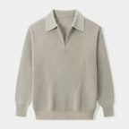 Half-Zip Ribbed Knit Polo Sweater Regular Fit for Men
