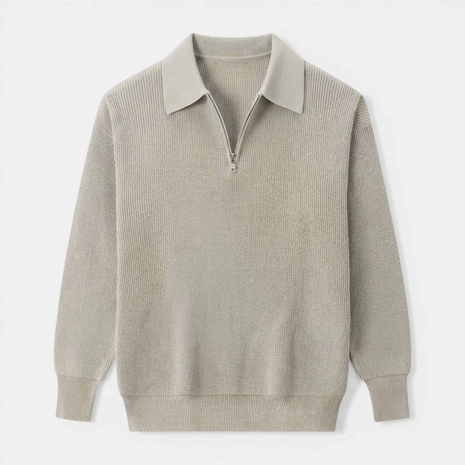 Half-Zip Ribbed Knit Polo Sweater Regular Fit for Men