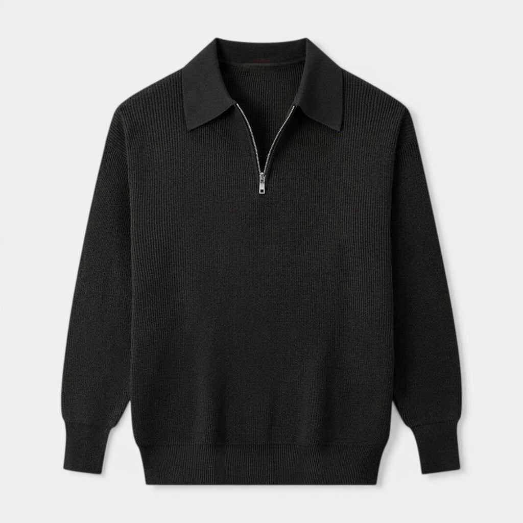 Half-Zip Ribbed Knit Polo Sweater Regular Fit for Men