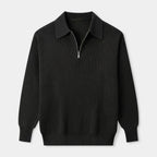 Half-Zip Ribbed Knit Polo Sweater Regular Fit for Men