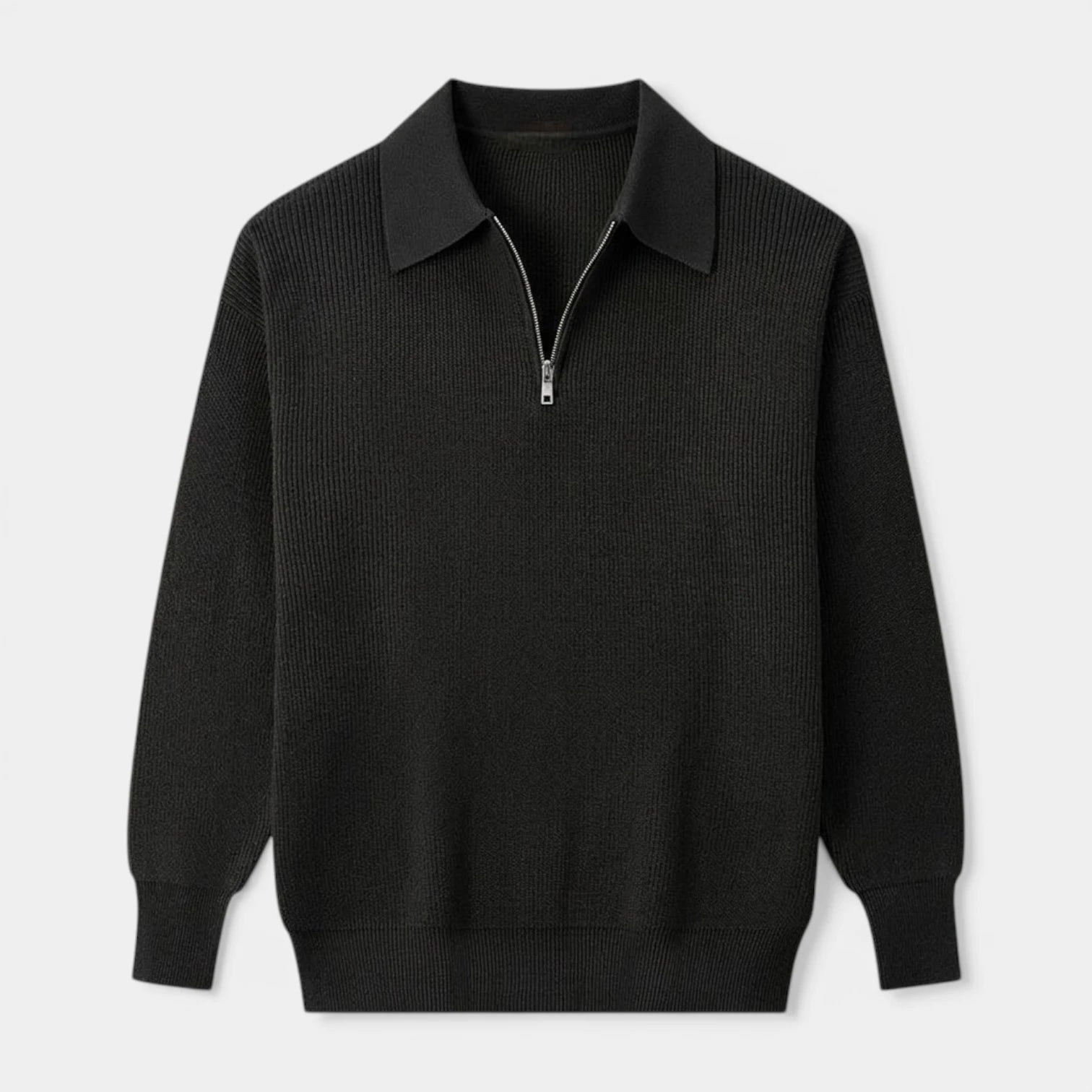 Half-Zip Ribbed Knit Polo Sweater Regular Fit for Men
