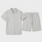 Two-Piece Zip Polo Shirt and Shorts Set for Men