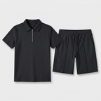 Two-Piece Zip Polo Shirt and Shorts Set for Men