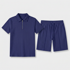 Two-Piece Zip Polo Shirt and Shorts Set for Men