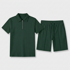 Two-Piece Zip Polo Shirt and Shorts Set for Men
