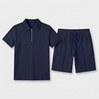 Two-Piece Zip Polo Shirt and Shorts Set for Men
