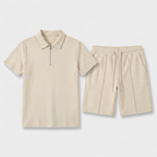 Two-Piece Zip Polo Shirt and Shorts Set for Men