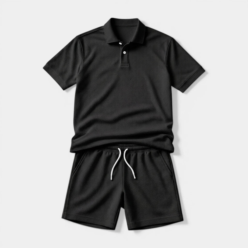 Polo Shirt and Shorts Set Drawstring Waist for Men