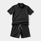Polo Shirt and Shorts Set Drawstring Waist for Men