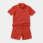 Polo Shirt and Shorts Set Drawstring Waist for Men