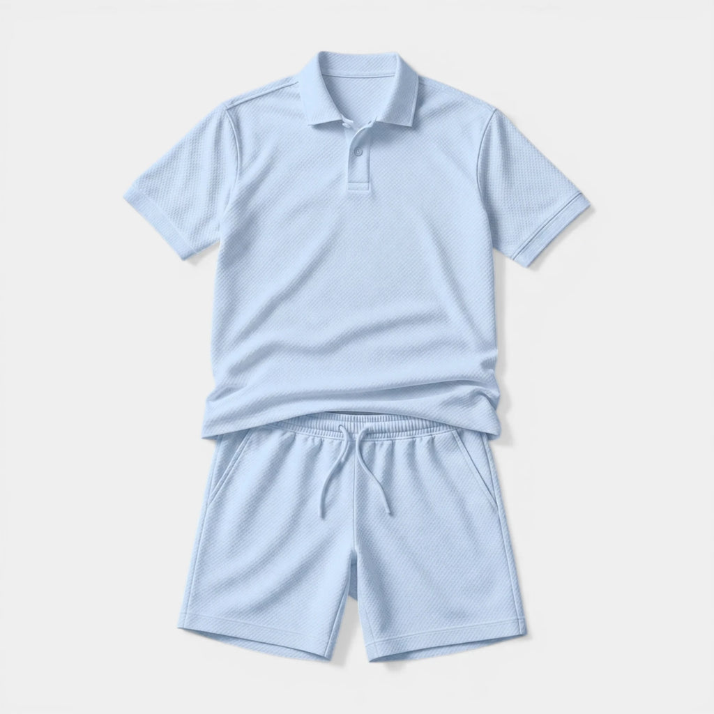 Polo Shirt and Shorts Set Drawstring Waist for Men