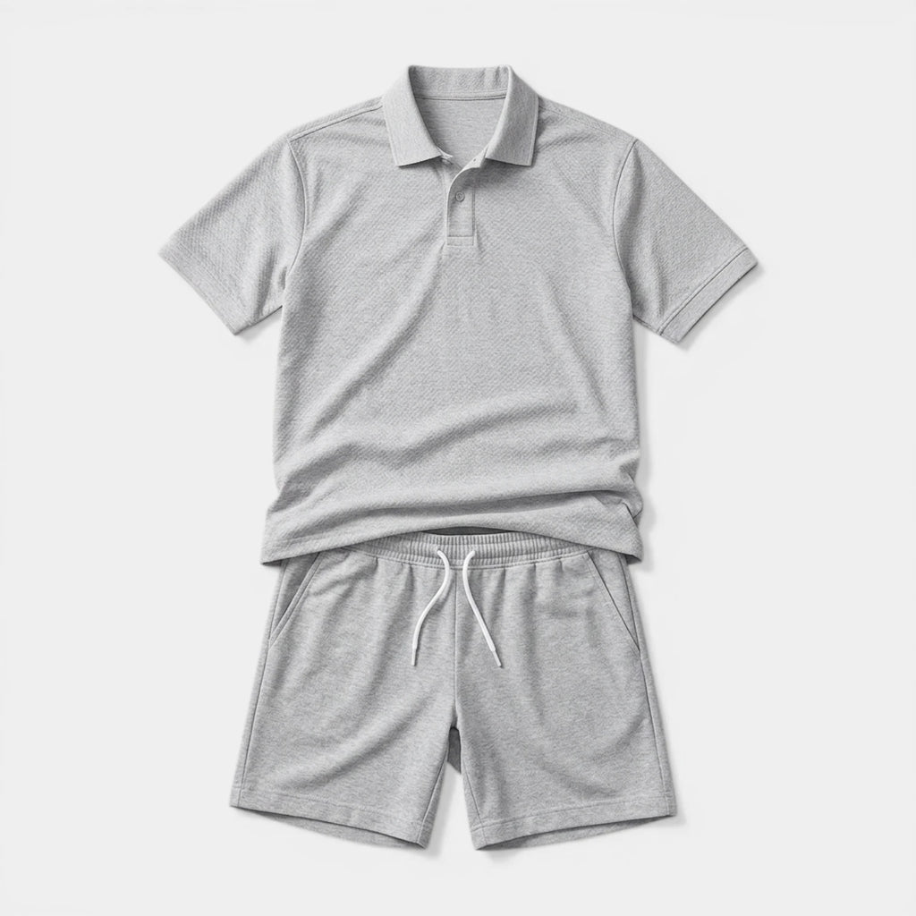 Polo Shirt and Shorts Set Drawstring Waist for Men
