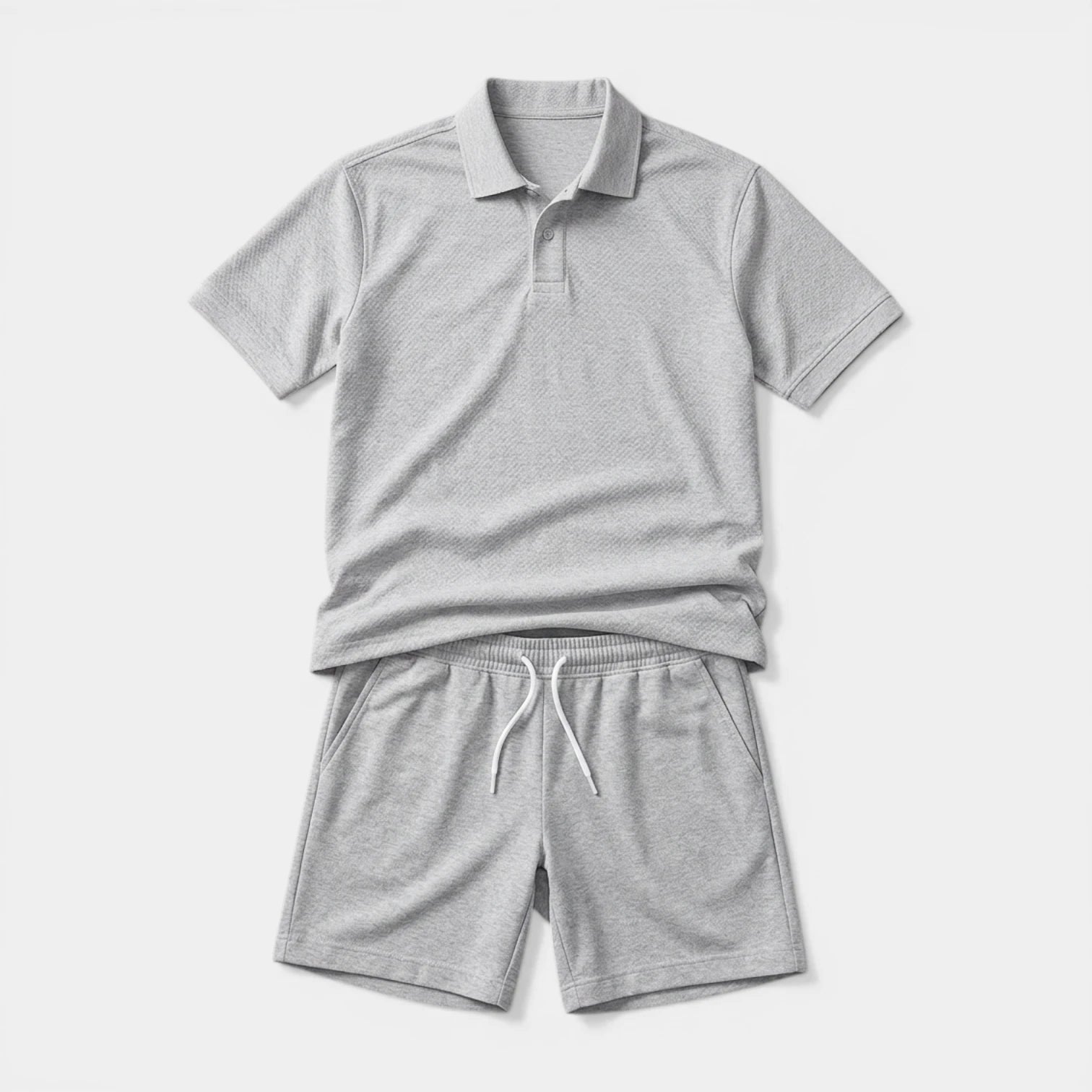 Polo Shirt and Shorts Set Drawstring Waist for Men