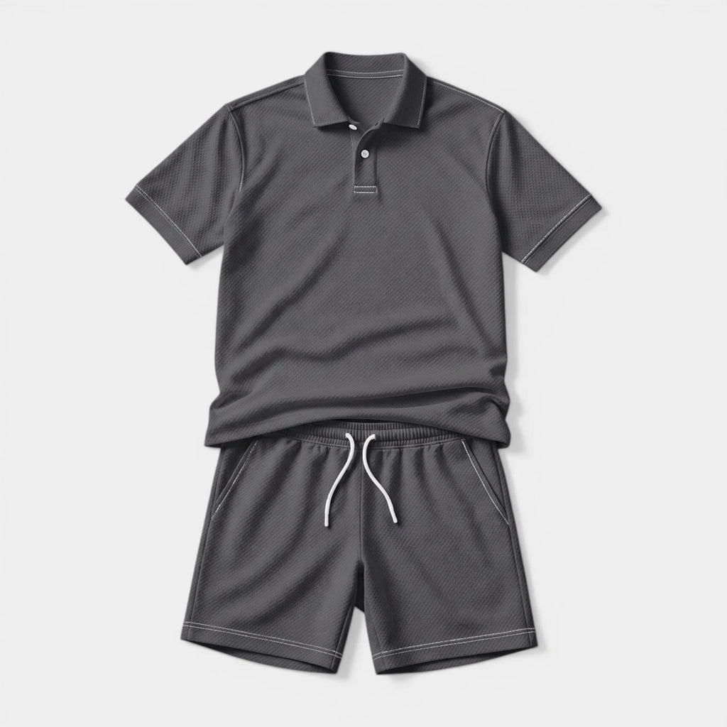 Polo Shirt and Shorts Set Drawstring Waist for Men