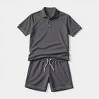 Polo Shirt and Shorts Set Drawstring Waist for Men