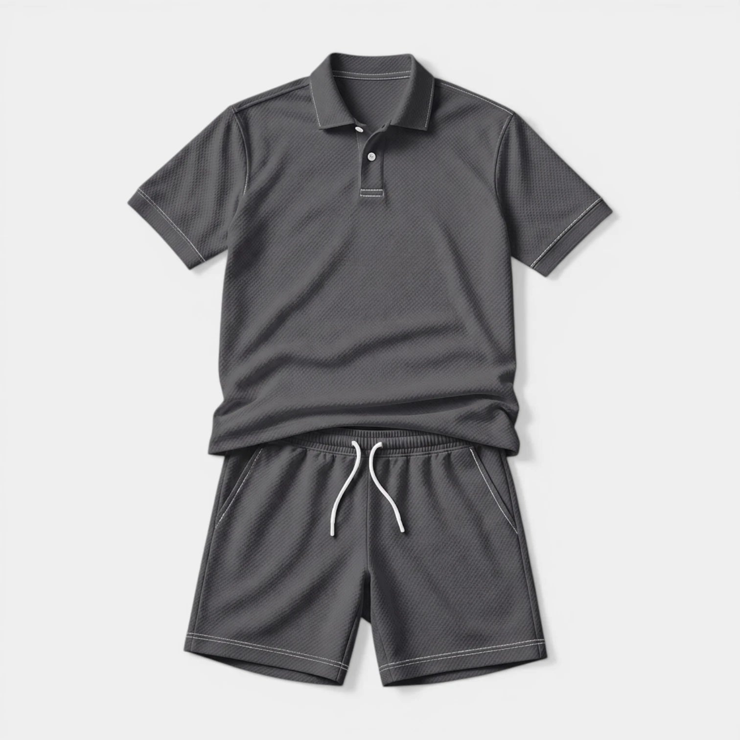 Polo Shirt and Shorts Set Drawstring Waist for Men